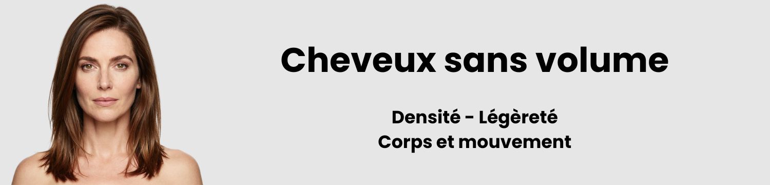 Cheveux sans volume : Shampooings et soins capillaires destin&eacute;s &agrave; retrouver densit&eacute;, l&eacute;g&egrave;ret&eacute;, crope et mouvement. Photo d'une femme avec des cheveux visiblement sains ayant retrouv&eacute; du volume naturel.